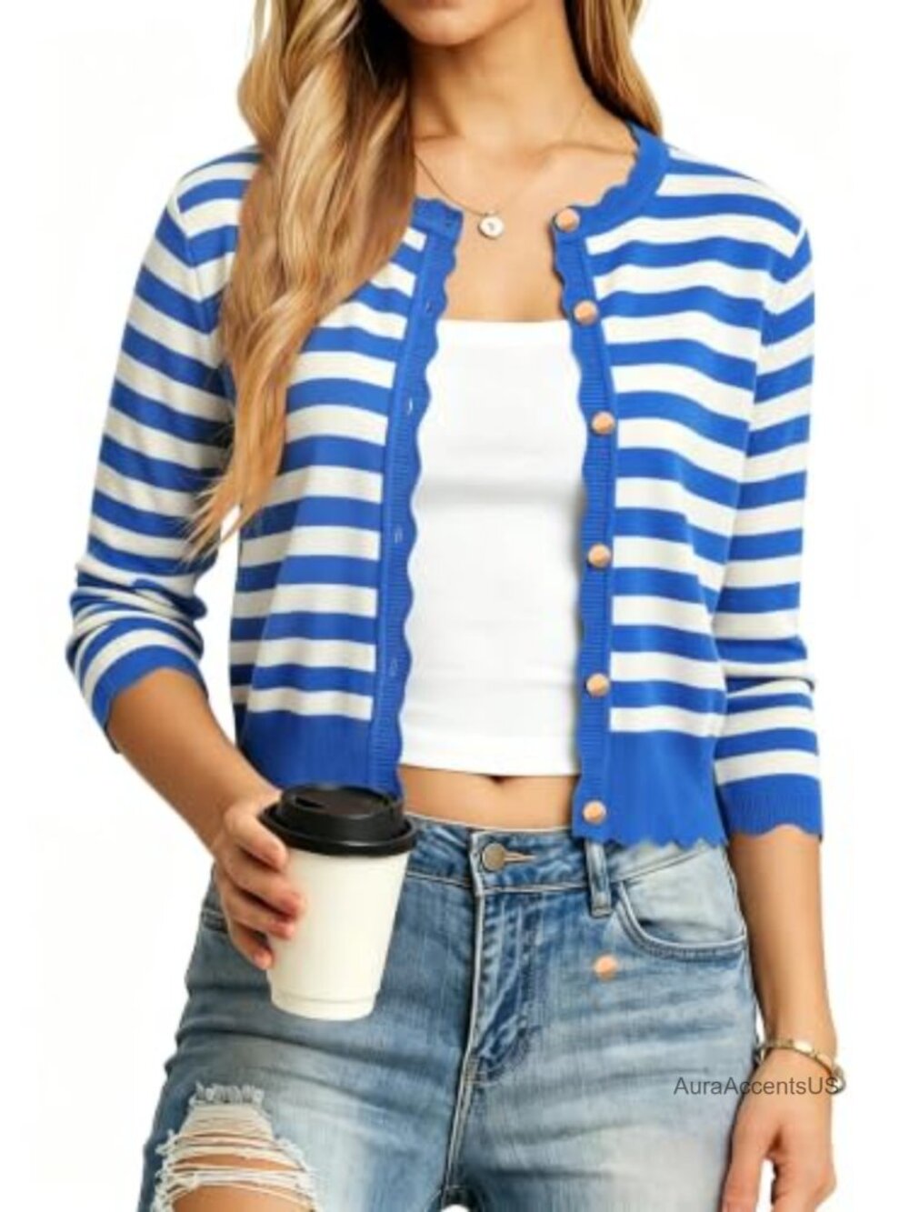 Women's Striped Shrug Long Sleeve Button Front Knit Bolero